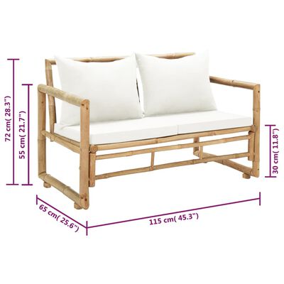 vidaXL 2 Seater Garden Sofa with Cushions Bamboo, cream vidaXL 2 Seater Garden Sofa with Cushions Bamboo