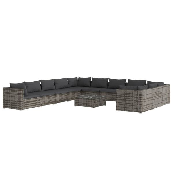 vidaXL 12 Piece Garden Lounge Set with Cushions Poly Rattan Grey