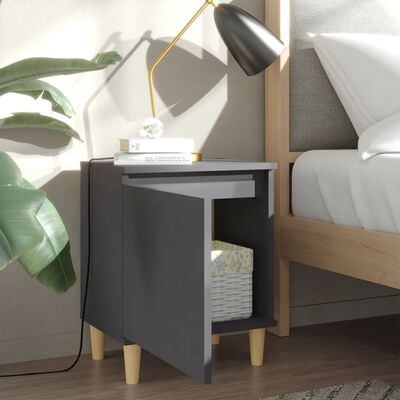 vidaXL Bed Cabinet with Solid Wood Legs Grey 40x30x50 cm, grey vidaXL Bed Cabinet with Solid Wood Legs Grey 40x30x50 cm