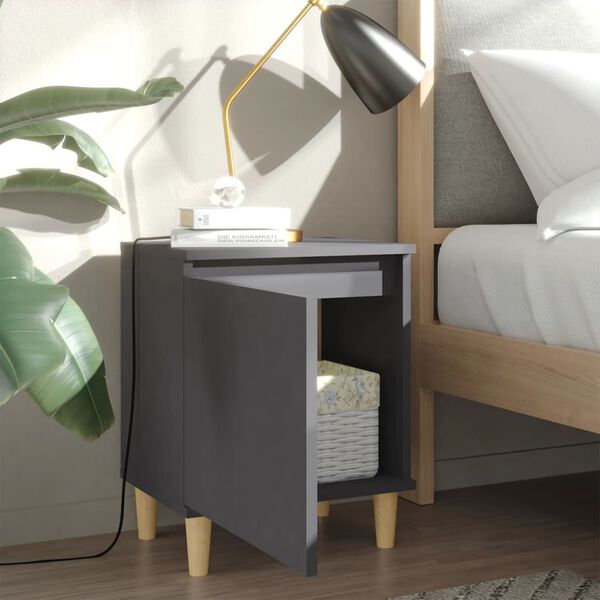 vidaXL Bed Cabinet with Solid Wood Legs Grey 40x30x50 cm