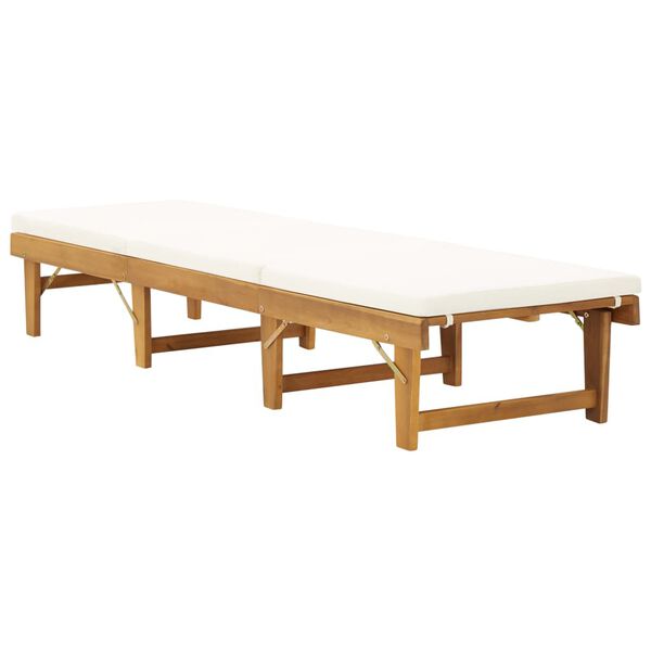 vidaXL Folding Sun Lounger with Cushion Solid Wood Acacia Cream White