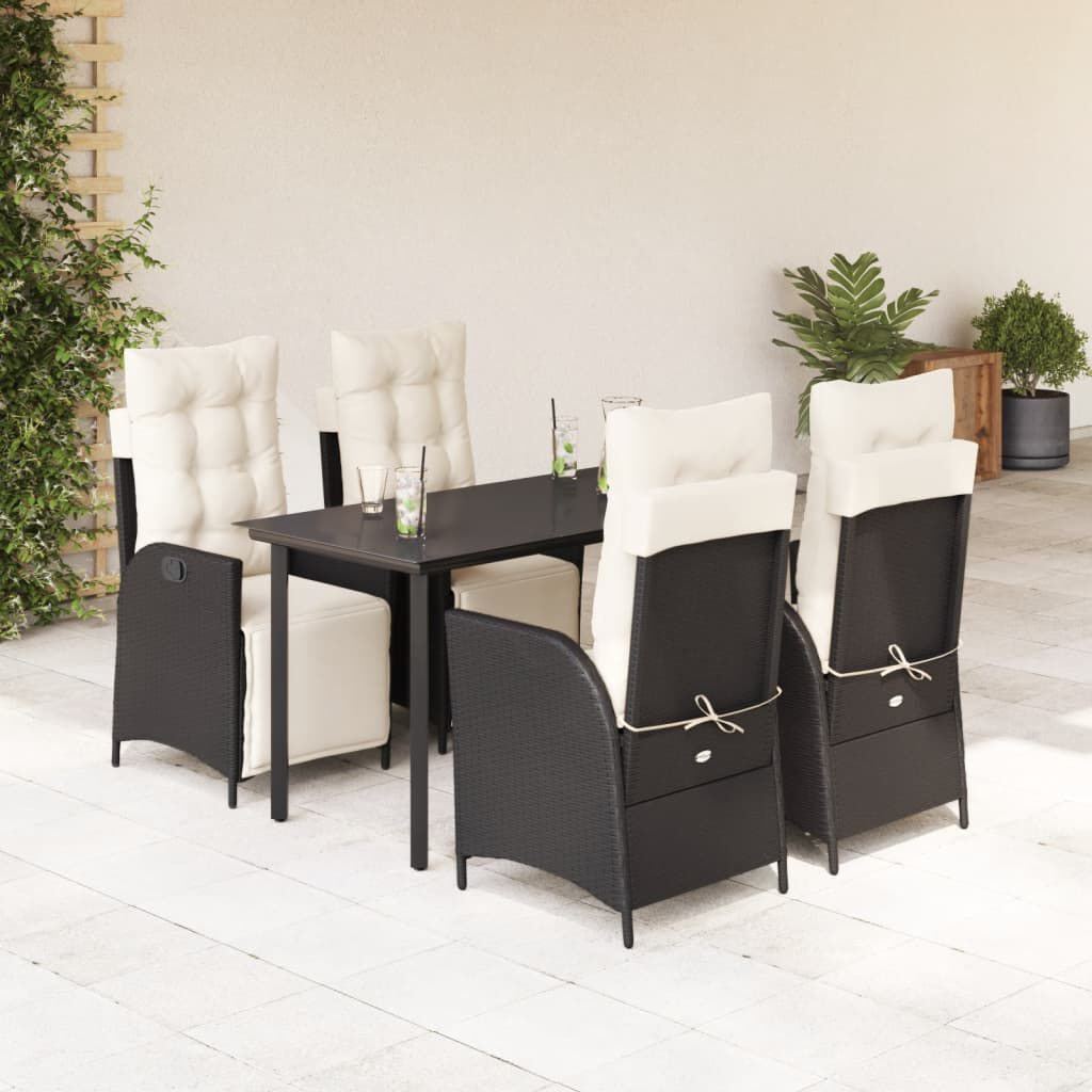 vidaXL 5 Piece Garden Dining Set with Cushions Black Poly Rattan