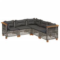 vidaXL 5 Piece Garden Sofa Set with Cushions Grey Poly Rattan