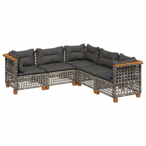 vidaXL 5 Piece Garden Sofa Set with Cushions Grey Poly Rattan