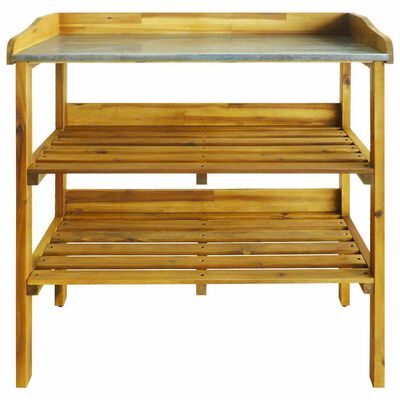 vidaXL Potting Bench with 2 Shelves Solid Acacia Wood and Zinc,  vidaXL Potting Bench with 2 Shelves Solid Acacia Wood and Zinc