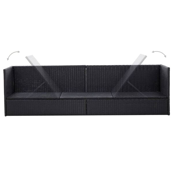 vidaXL Garden Bed with Cushion and Pillow Poly Rattan Black