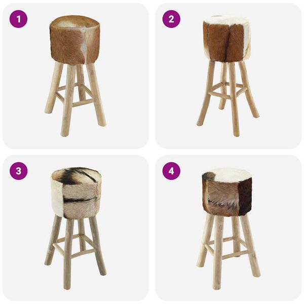 vidaXL Bar Stool Goatskin Leather and Solid Teak Wood