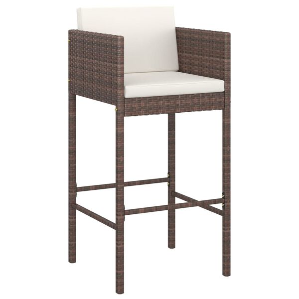 vidaXL Bar Stools 2 pcs with Cushions Brown Poly Rattan