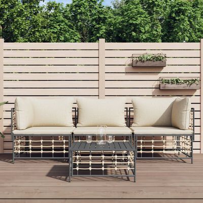 vidaXL 4 Piece Garden Lounge Set with Cushions Anthracite Poly Rattan,  vidaXL 4 Piece Garden Lounge Set with Cushions Anthracite Poly Rattan