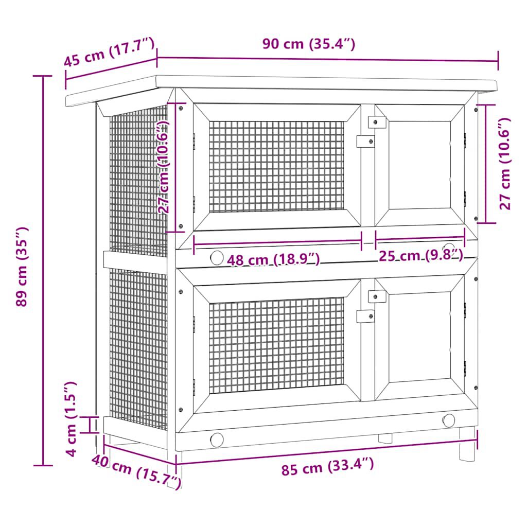 vidaXL Outdoor Rabbit Hutch Small Animal House Pet Cage 4 Doors Wood