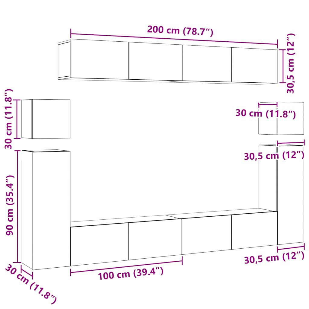 vidaXL 8 Piece TV Cabinet Set White Engineered Wood