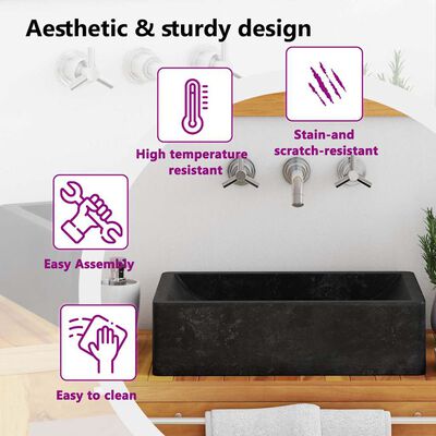 vidaXL Sink 45x30x12 cm Marble High Gloss Black, black vidaXL Sink 45x30x12 cm Marble High Gloss Black