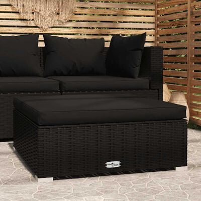 vidaXL Garden Footrest with Cushion Black 70x70x30 cm Poly Rattan, black vidaXL Garden Footrest with Cushion Black 70x70x30 cm Poly Rattan