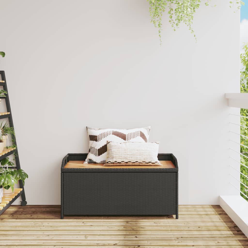 vidaXL Storage Bench Black 100x50x52 cm Poly Rattan and Acacia Wood