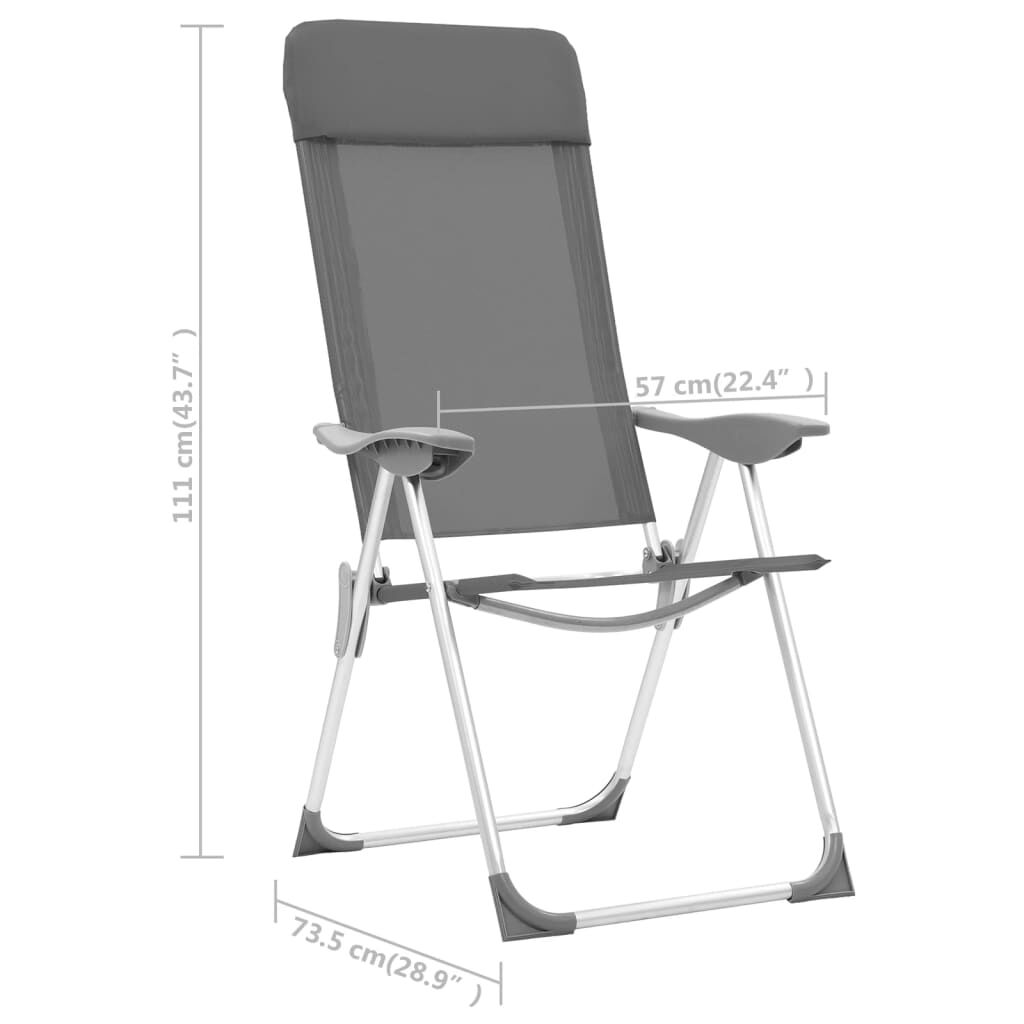 vidaXL Folding Camping Chairs 2 pcs Grey Aluminium
