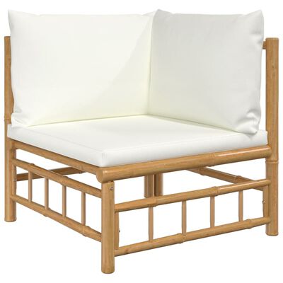 vidaXL 3 Piece Garden Lounge Set with Cream White Cushions Bamboo,  vidaXL 3 Piece Garden Lounge Set with Cream White Cushions Bamboo