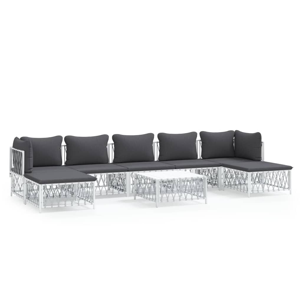 vidaXL 8 Piece Garden Lounge Set with Cushions White Steel