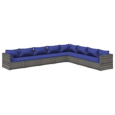 vidaXL 8 Piece Garden Lounge Set with Cushions Poly Rattan Grey, grey and dark blue vidaXL 8 Piece Garden Lounge Set with Cushions Poly Rattan Grey