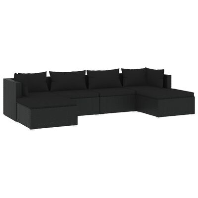 vidaXL 6 Piece Garden Lounge Set with Cushions Poly Rattan Black, black vidaXL 6 Piece Garden Lounge Set with Cushions Poly Rattan Black