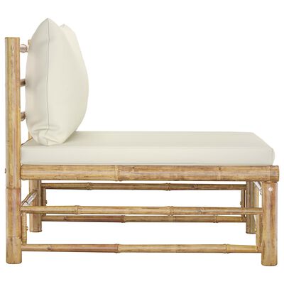 vidaXL Garden Middle Sofa with Cream White Cushions Bamboo