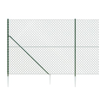 vidaXL Chain Link Fence with Spike Anchors Green 1.6x25 m, green vidaXL Chain Link Fence with Spike Anchors Green 1.6x25 m