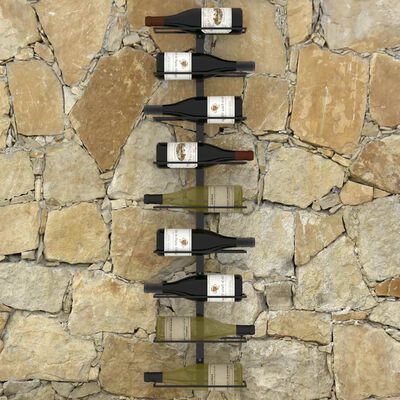 vidaXL Wall-mounted Wine Rack for 9 Bottles Black Iron, black vidaXL Wall-mounted Wine Rack for 9 Bottles Black Iron