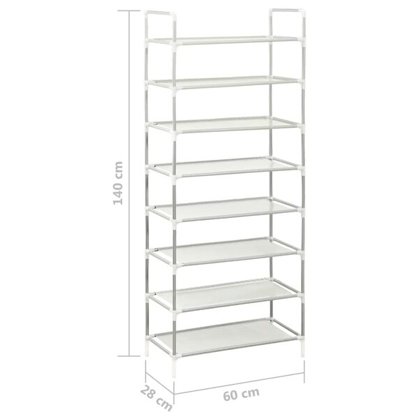 vidaXL Shoe Rack with 8 Shelves Metal and Non-woven Fabric Silver