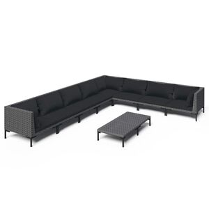vidaXL 9 Piece Garden Lounge Set with Cushions Poly Rattan Dark Grey