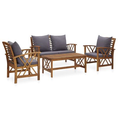 vidaXL 4 Piece Garden Lounge Set with Cushions Solid Acacia Wood, dark grey vidaXL 4 Piece Garden Lounge Set with Cushions Solid Acacia Wood