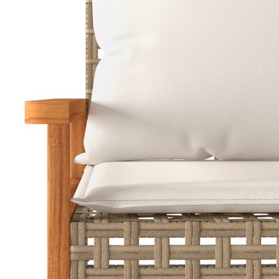 vidaXL Garden Bench with Cushion Mix Beige Poly Rattan Acacia Wood