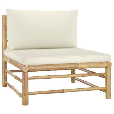 vidaXL Garden Middle Sofa with Cream White Cushions Bamboo