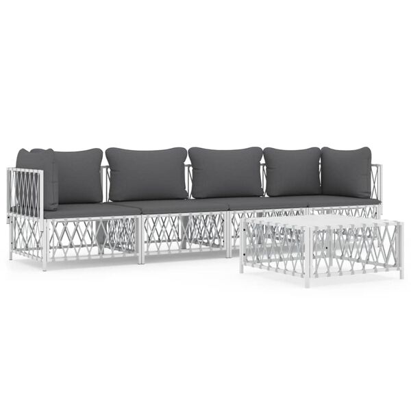 vidaXL 5 Piece Garden Lounge Set with Cushions White Steel
