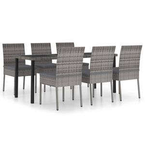 vidaXL 7 Piece Garden Dining Set Poly Rattan Grey