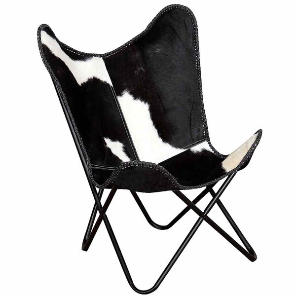 vidaXL Butterfly Chair Black and White Real Cowhide Leather