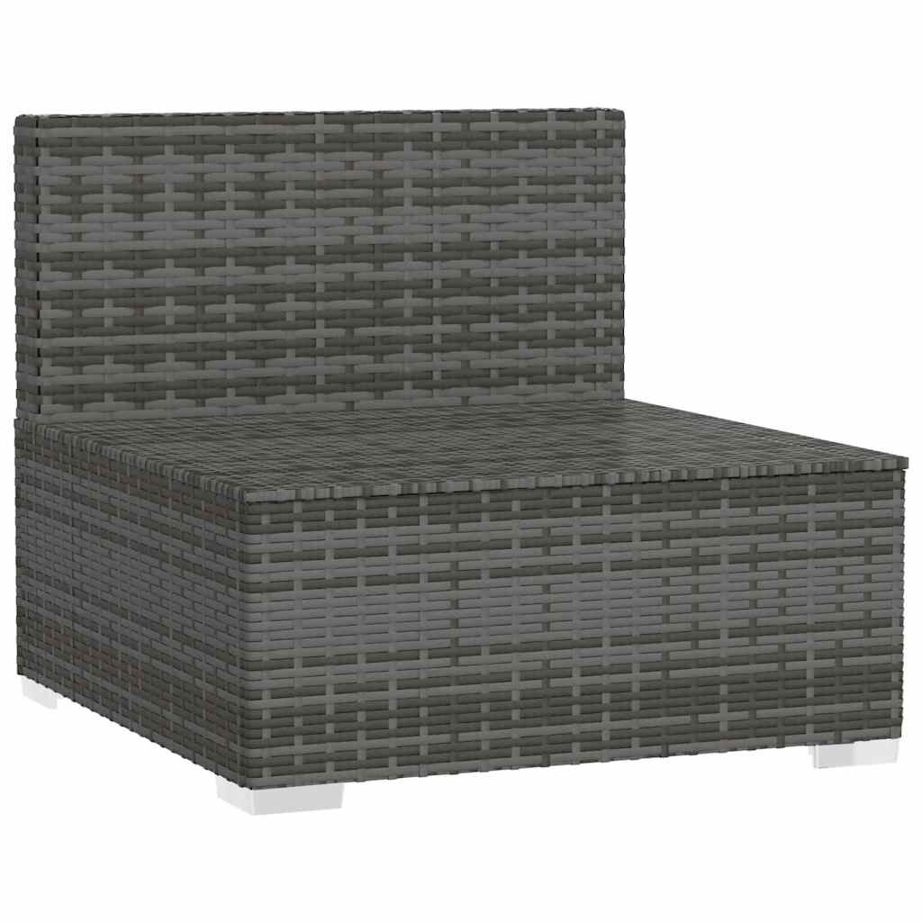 vidaXL Garden Middle Sofa with Cushions Grey Poly Rattan
