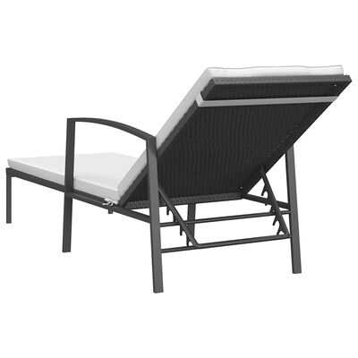 vidaXL Garden Sun Lounger with Cushion Poly Rattan Black, black vidaXL Garden Sun Lounger with Cushion Poly Rattan Black