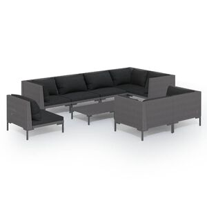 vidaXL 9 Piece Garden Lounge Set with Cushions Poly Rattan Dark Grey