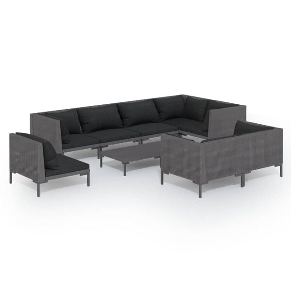 vidaXL 9 Piece Garden Lounge Set with Cushions Poly Rattan Dark Grey