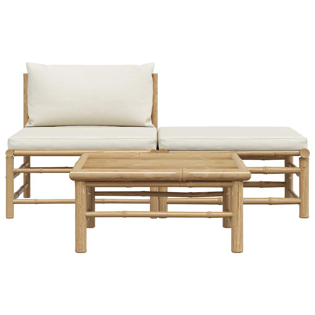 vidaXL 3 Piece Garden Lounge Set with Cream White Cushions Bamboo