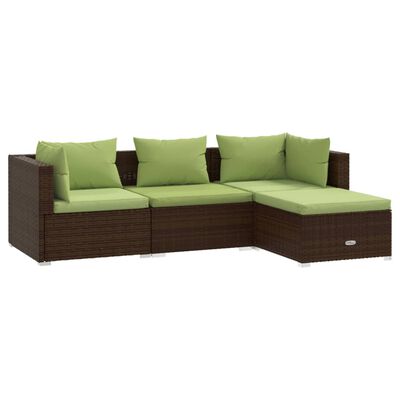 vidaXL 4 Piece Garden Lounge Set with Cushions Poly Rattan Brown, brown and green vidaXL 4 Piece Garden Lounge Set with Cushions Poly Rattan Brown