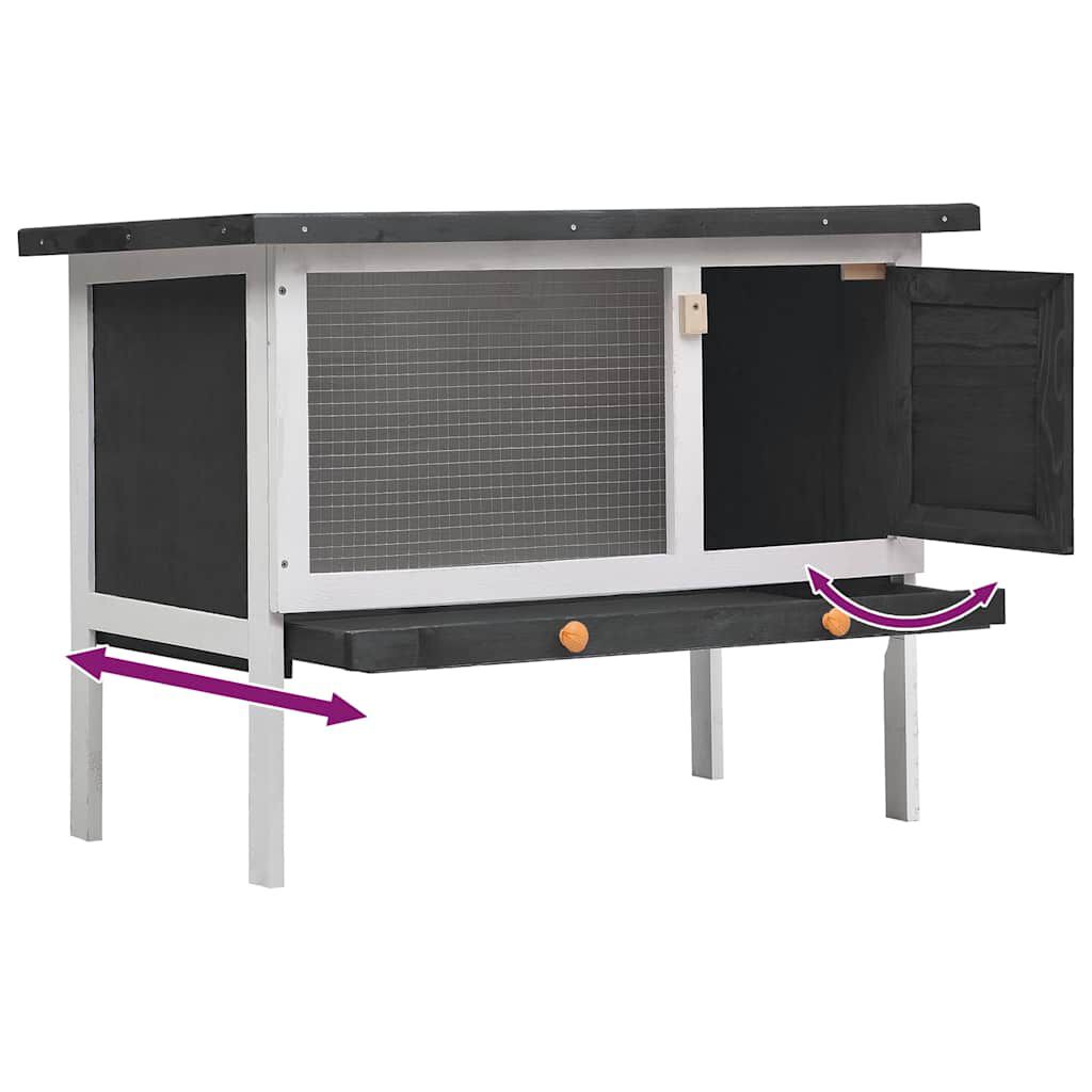 vidaXL Outdoor Rabbit Hutch 1 Layer Grey Wood