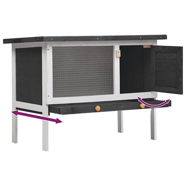 vidaXL Outdoor Rabbit Hutch 1 Layer Grey Wood