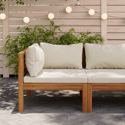 vidaXL Sectional Corner Sofa with Cream White Cushion Acacia Wood, cream white vidaXL Sectional Corner Sofa with Cream White Cushion Acacia Wood