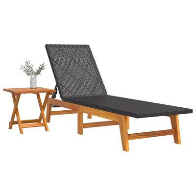 vidaXL Sun Lounger with Table Poly Rattan and Solid Wood Acacia