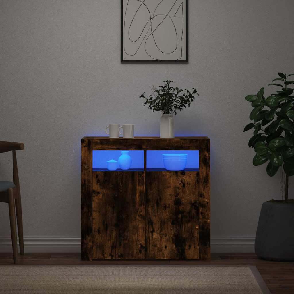 vidaXL Sideboard with LED Lights Smoked Oak 80x35x75 cm