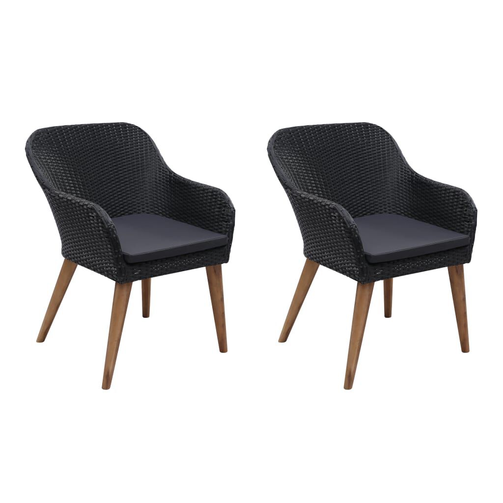 vidaXL Outdoor Chairs with Cushions 2 pcs Poly Rattan Black