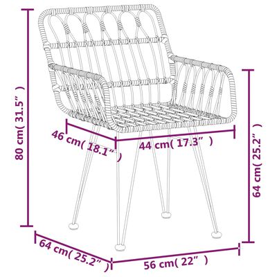 vidaXL Garden Chairs 2 pcs with Armrest 56x64x80 cm PE Rattan