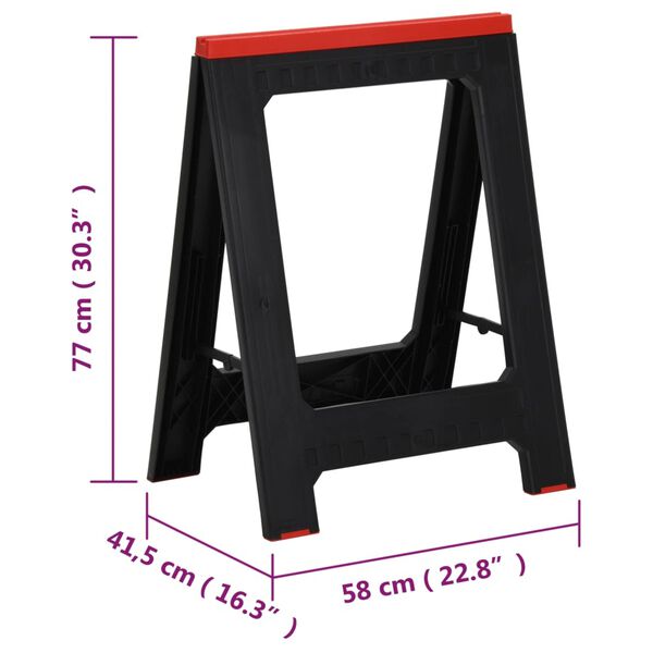 vidaXL Foldable Work Trestles 2 pcs Black and Red Polypropylene 350 kg
