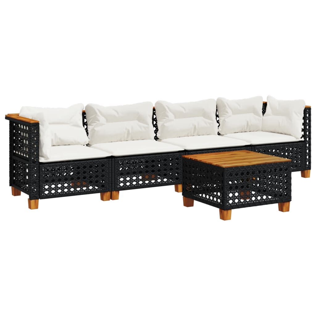 vidaXL 5 Piece Garden Sofa Set with Cushions Black Poly Rattan