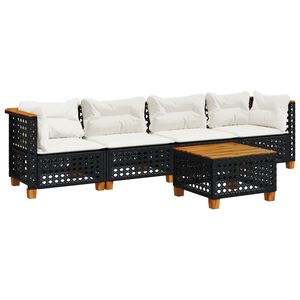 vidaXL 5 Piece Garden Sofa Set with Cushions Black Poly Rattan